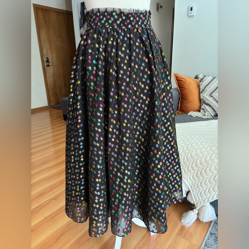 Halogen Black A-Line Skirt with Colorful Dots